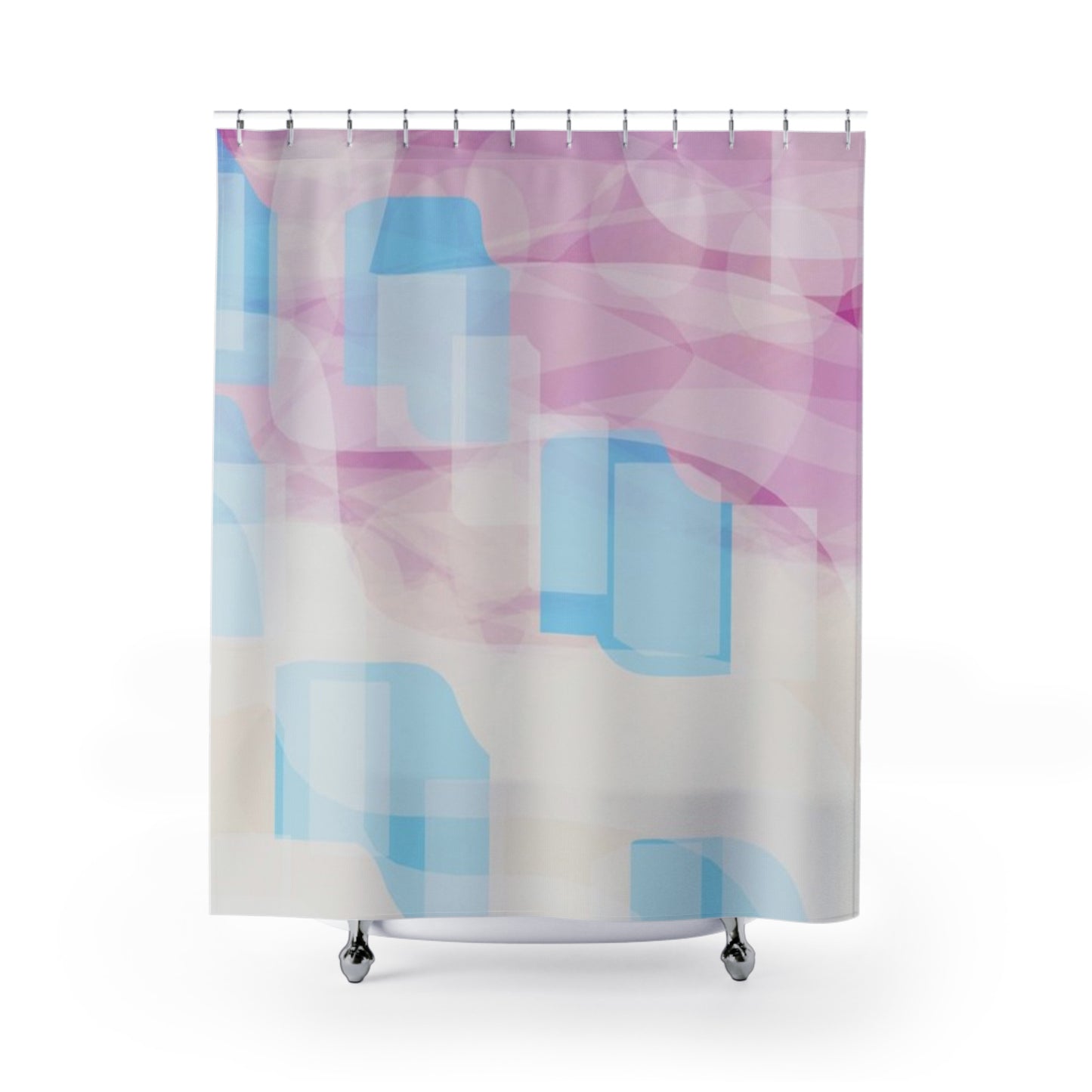 Lyra: Abstract Pink & Blue Shower Curtain, Modern Bathroom Decor, Minimalist Home Accent, Gift for Housewarming, Unique Bathroom Accessory