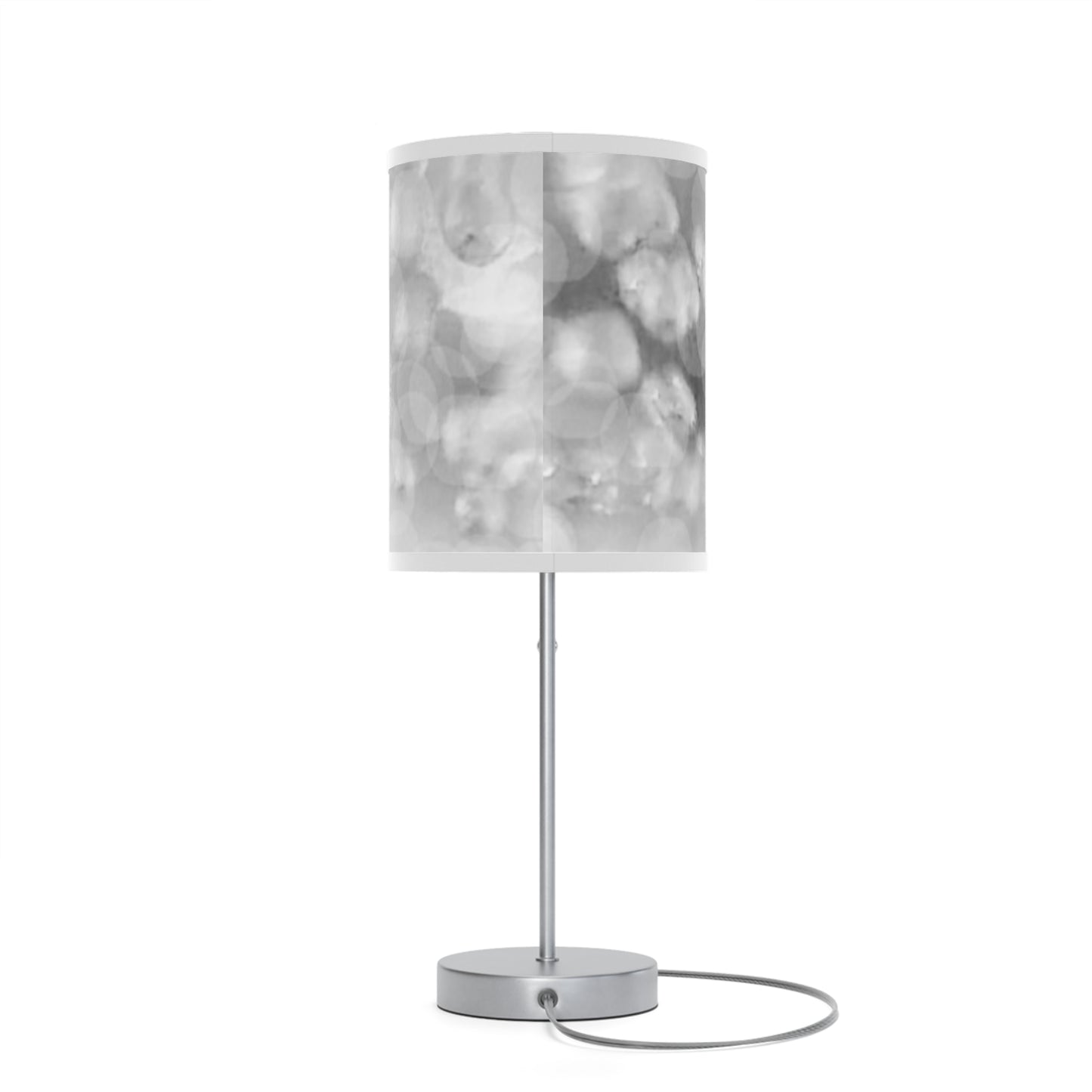 Oksana: (WH Trim) Mystical Grey Bokeh Glow Table Lamp — Modern Silver Desk Lamp with Soft Ambient Shade