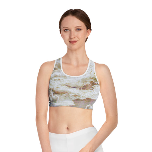 Portalis I: WH Trim; Ethereal Vibes Sports Bra, Activewear Top for Fitness, Running, Beach Days, Unique AOP Design