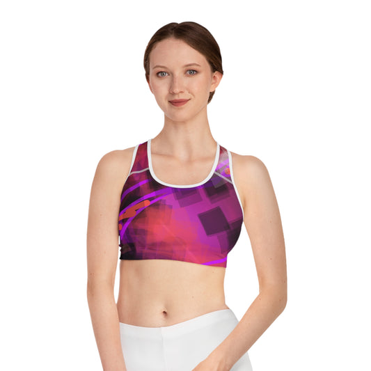 Bo I:  WH Trim Vibrant Abstract Sports Bra - Colorful Workout Top for Fitness Enthusiasts
