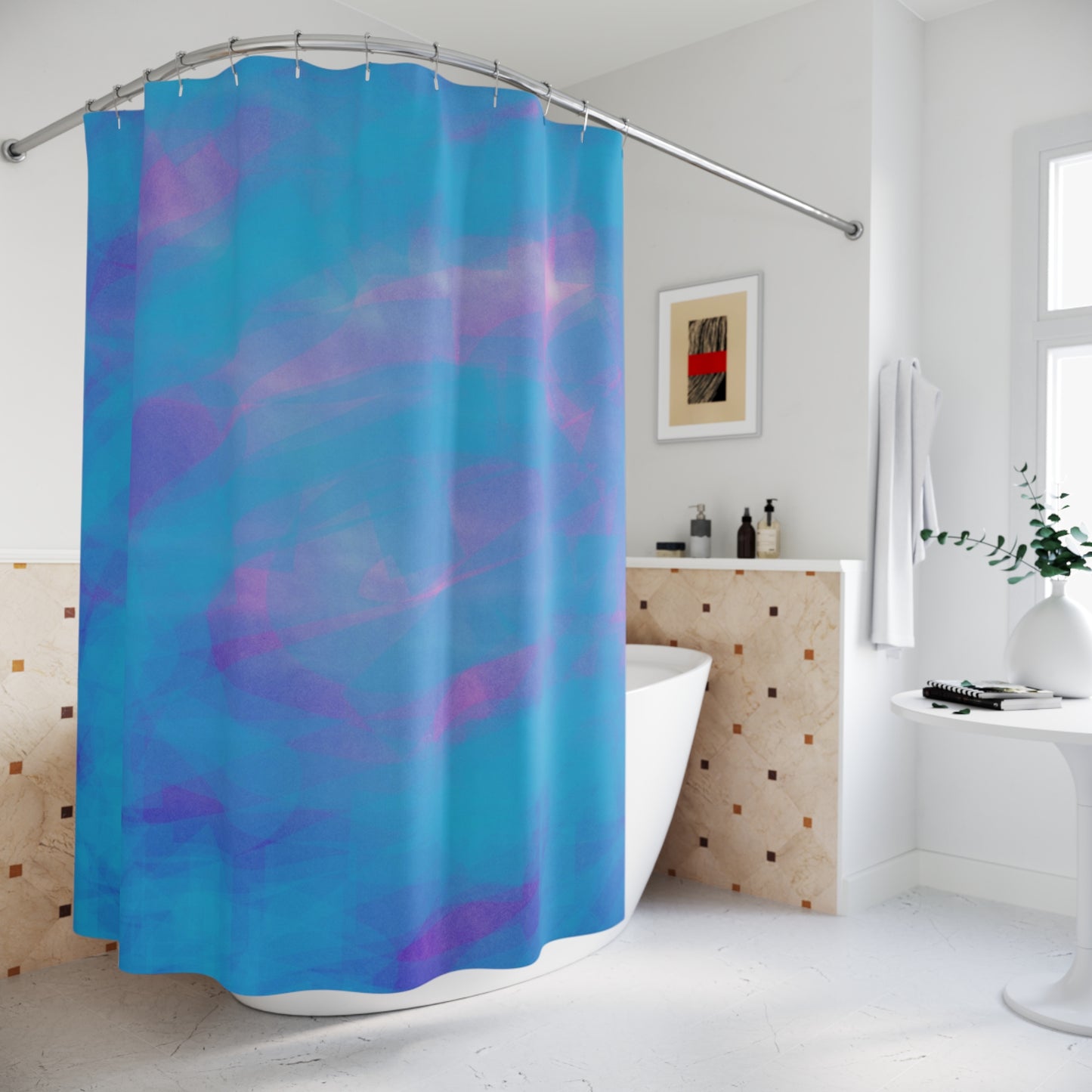 Sweet Dreams:  Modern Abstract Shower Curtain - Vibrant Blue and Purple Waves