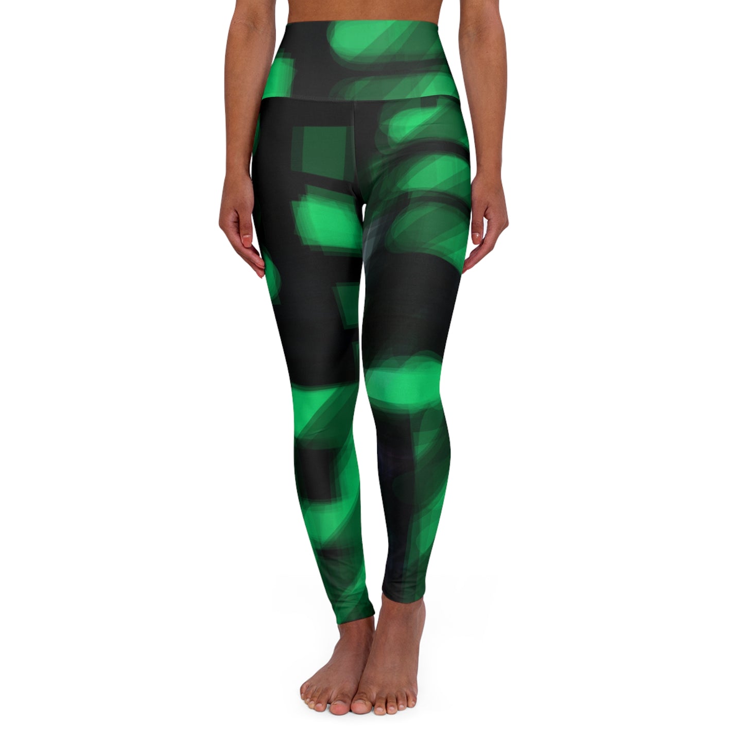 Electra Land:  High Waisted Green & Black Leggings with Vibrant Abstract Design, Workout Gear, Activewear, Fitness Apparel, Yoga Class, Athletic Wear