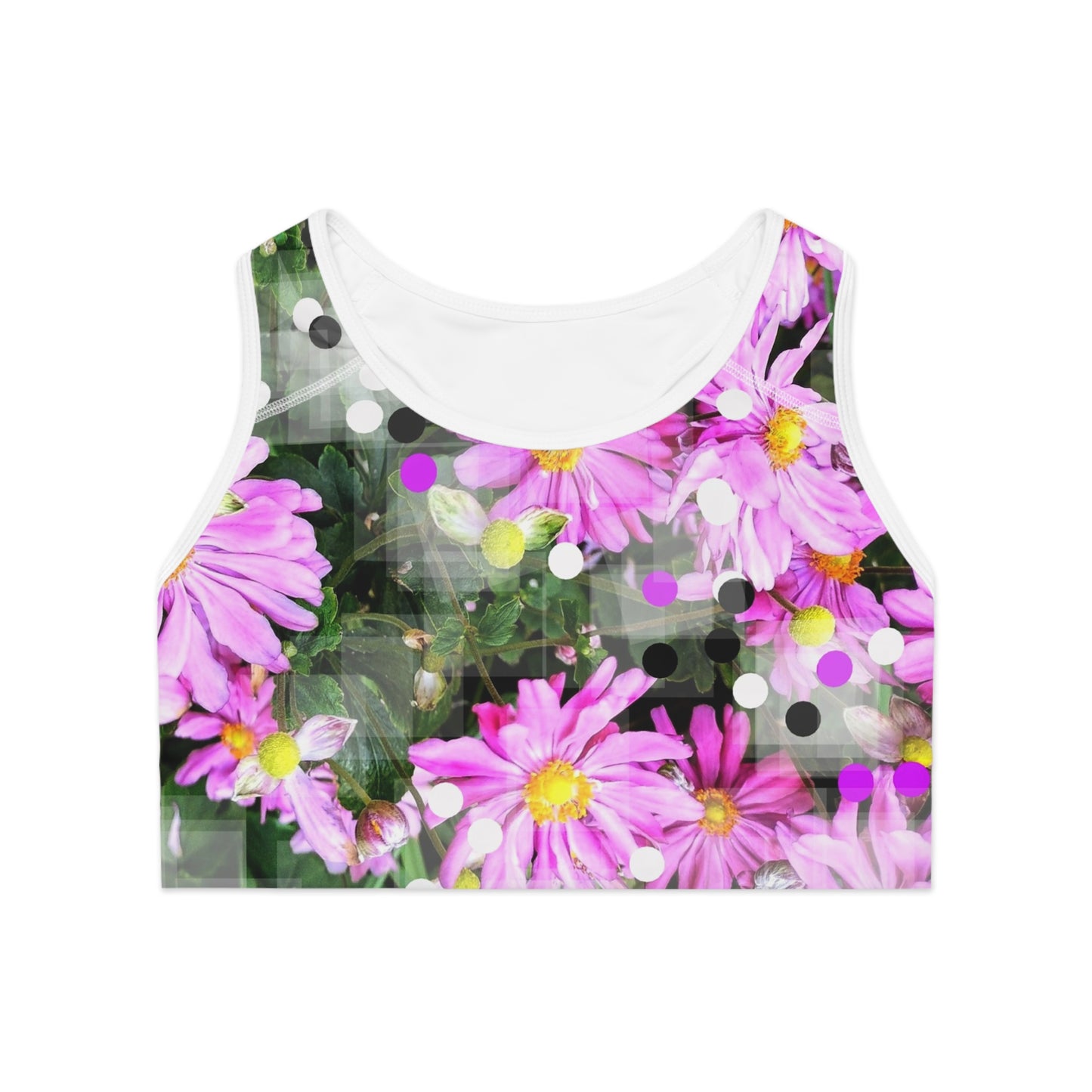 Pink Daisies: WH Trim Sports Bra (AOP)