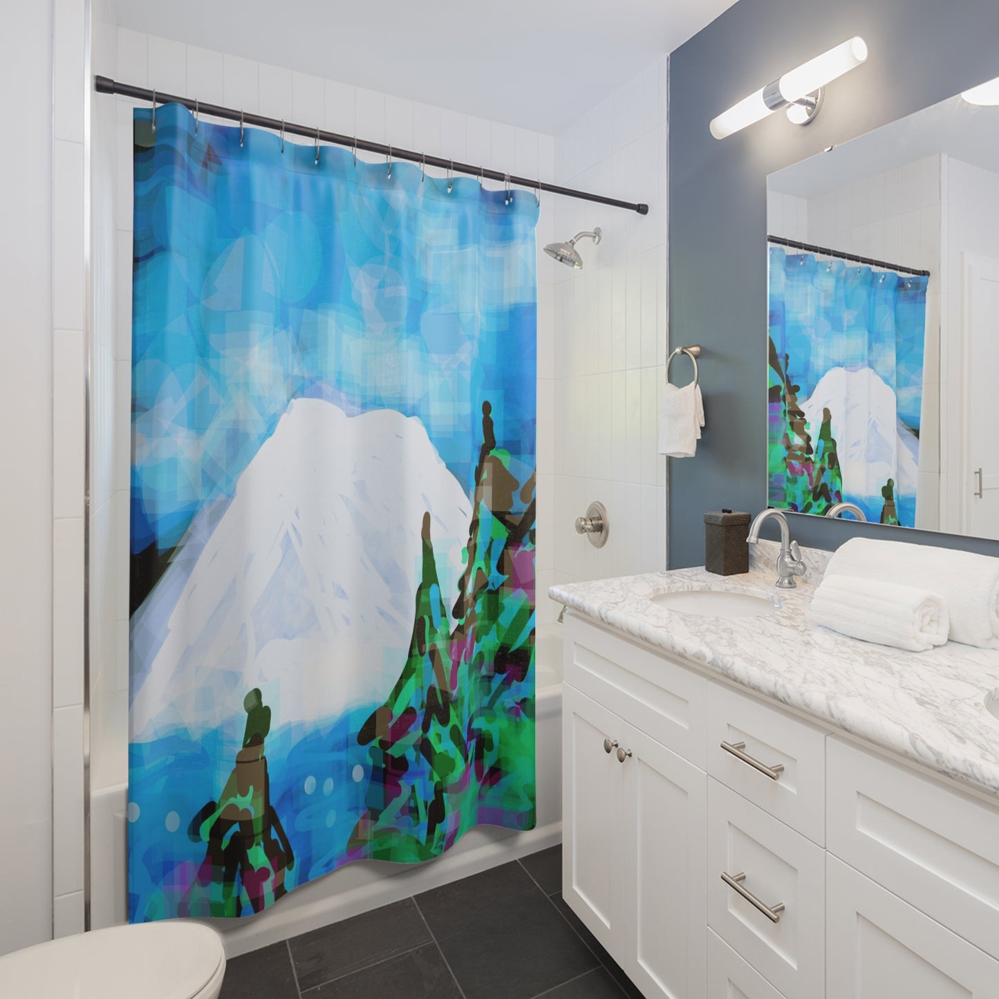 Mt. Rainier I:  Colorful Abstract Shower Curtain – Modern Bathroom Decor