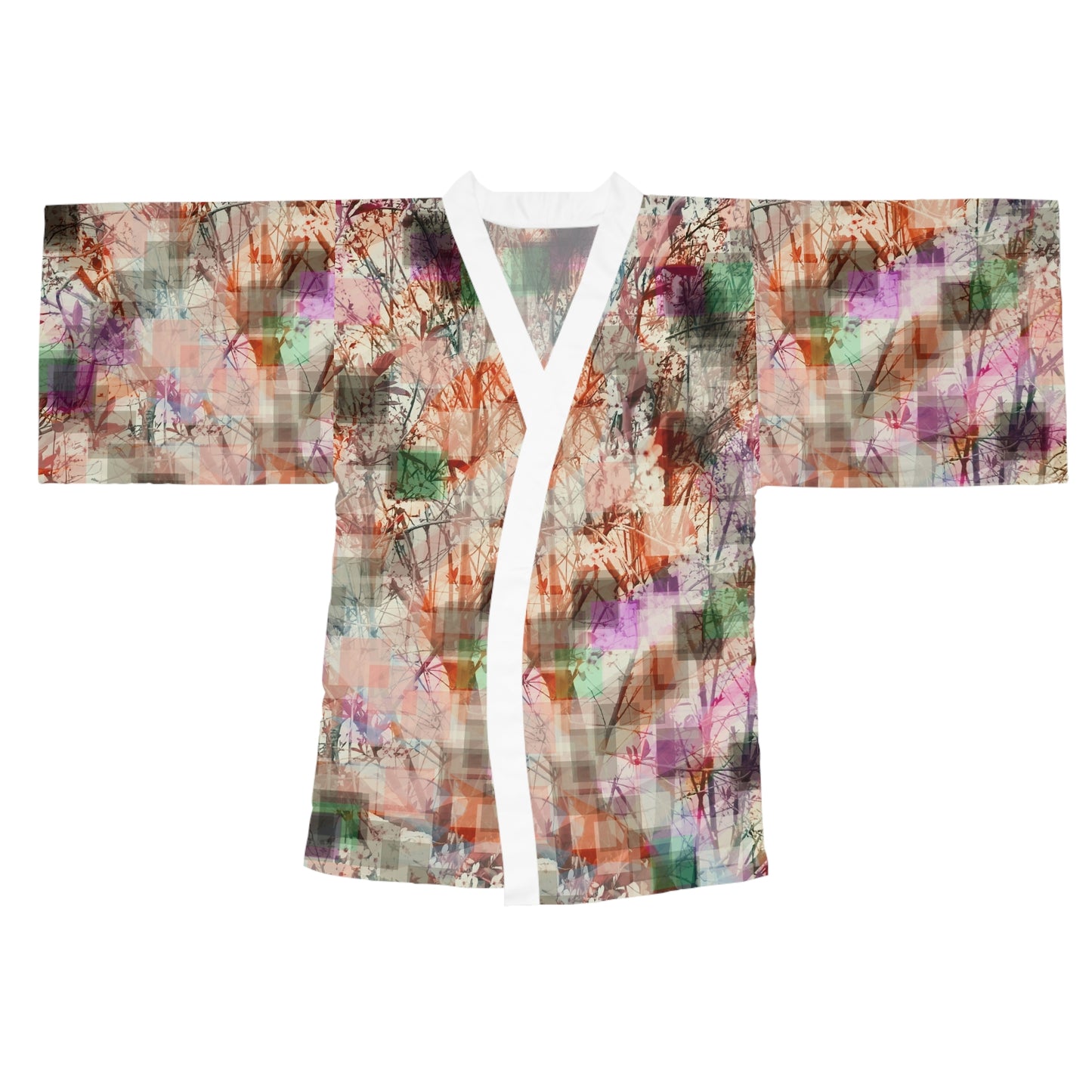 Dorothy:  White trim Floral Pattern Long Sleeve Kimono Robe - Cozy Lounge Wear for Relaxation