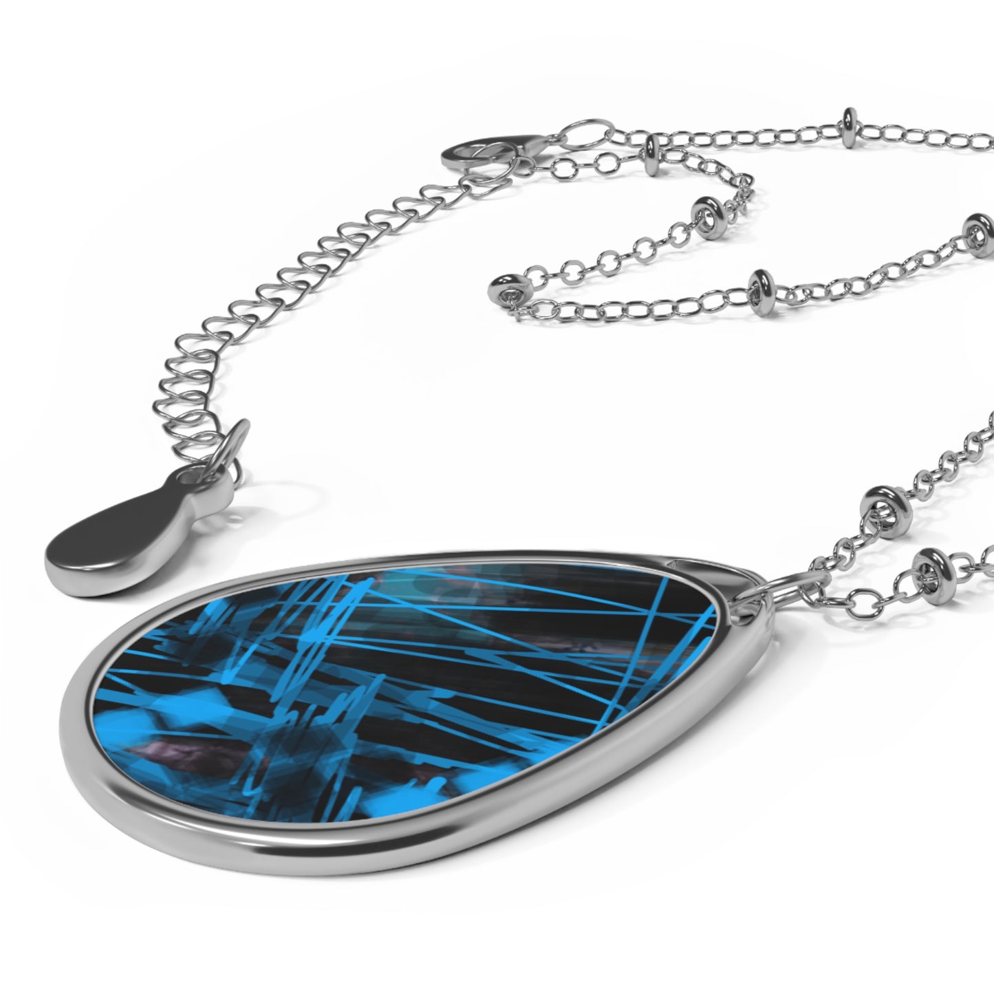Goodie:  Elegant Abstract Art Oval Necklace with Blue Gemstone look - Divine Frequencies, Perfect Gift for Any Occasion