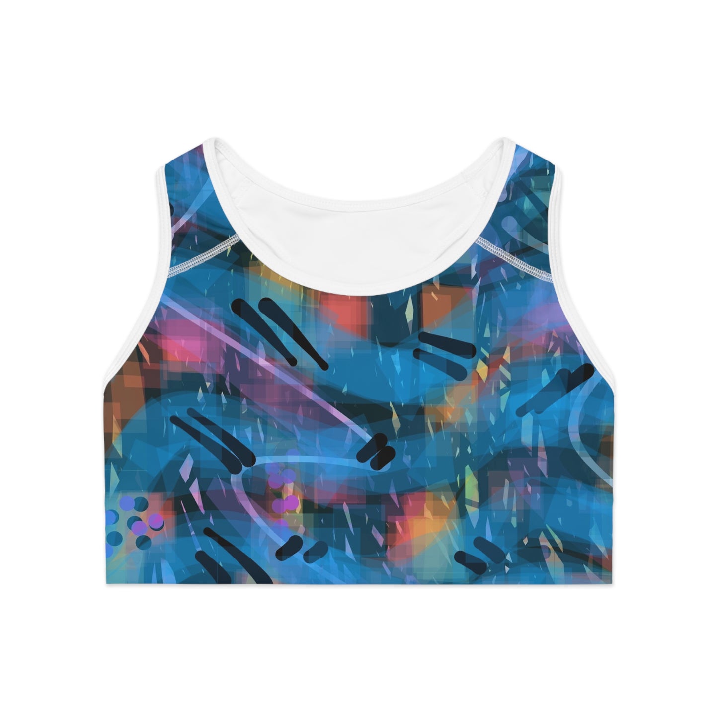 Louise I: WH Trim; Colorful Abstract Sports Bra for Active Lifestyle