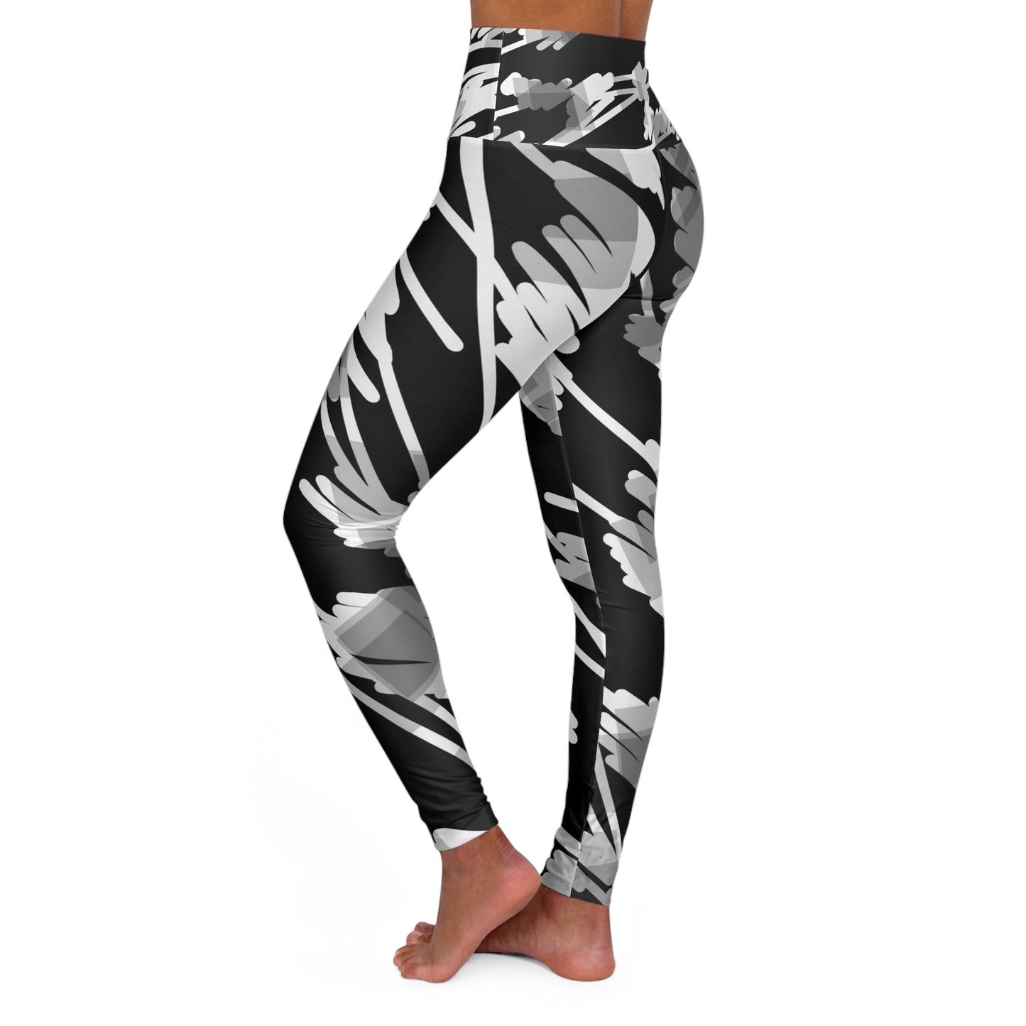 Nimue II:  Stylish High Waisted Leggings - Modern Black & White Abstract Design, Casual Chic fashion