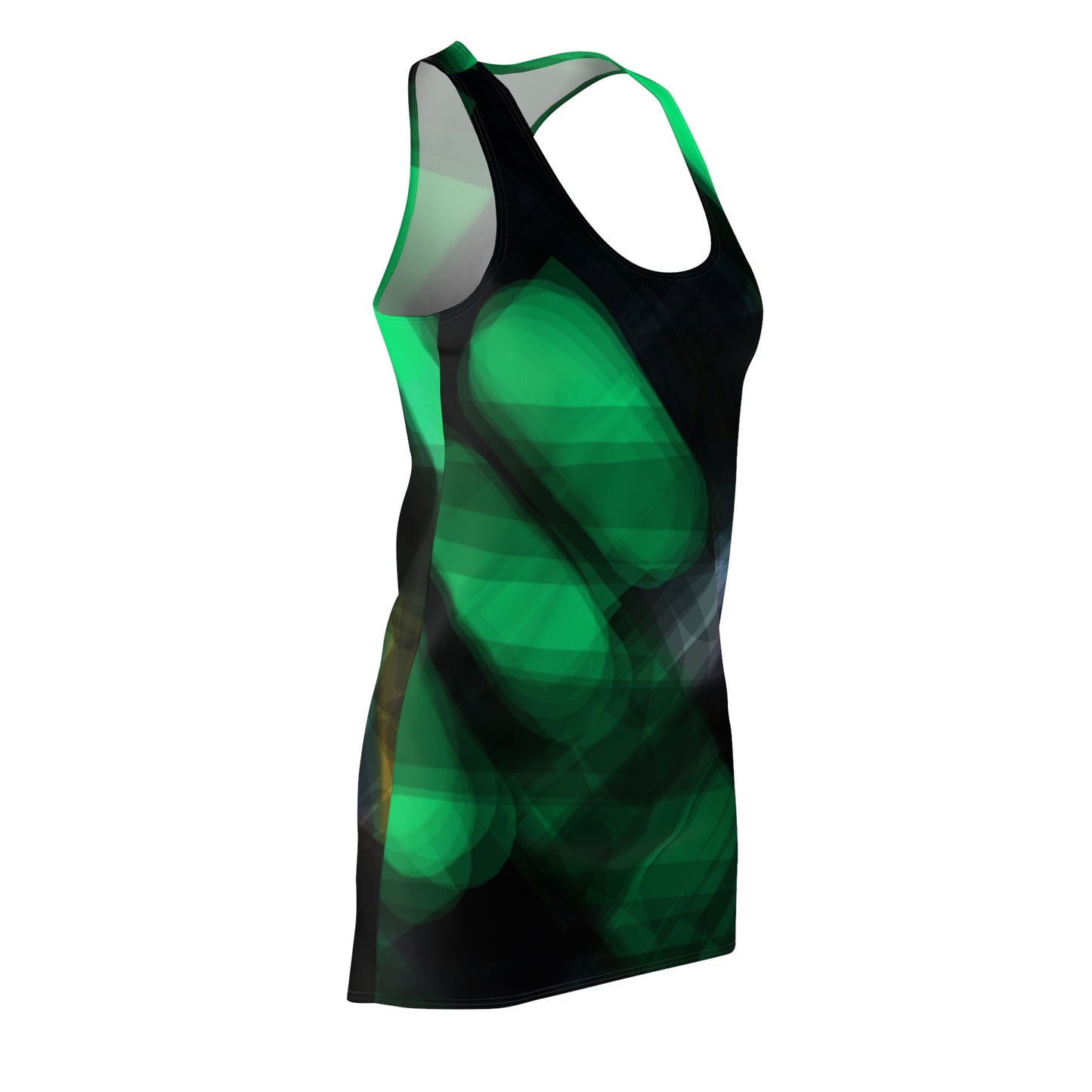Electra Land:  Abstract Green Racerback Dress - Stylish & Versatile Summer Wear for Women