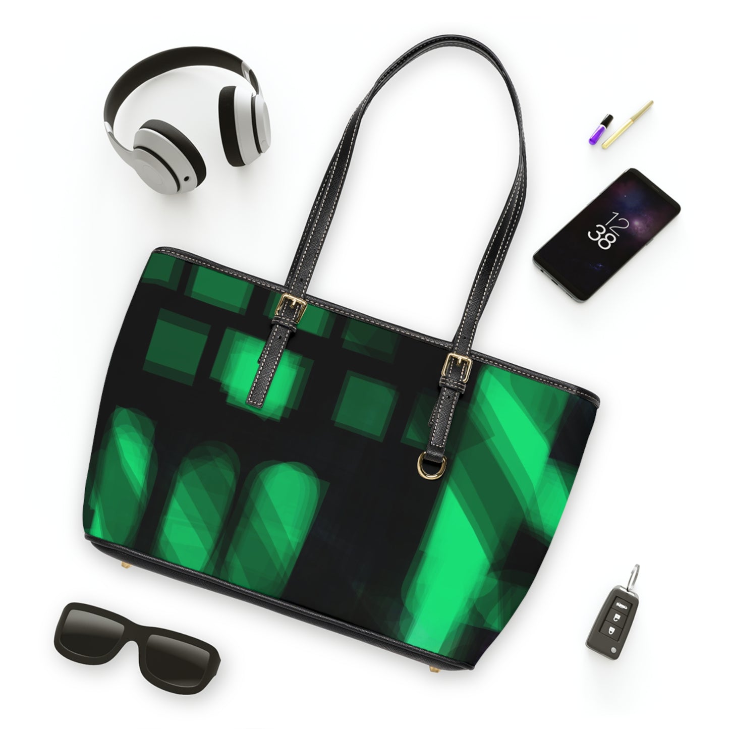 Electra Land:  Chic PU Leather Shoulder Bag - Stylish Geometric Design in Green