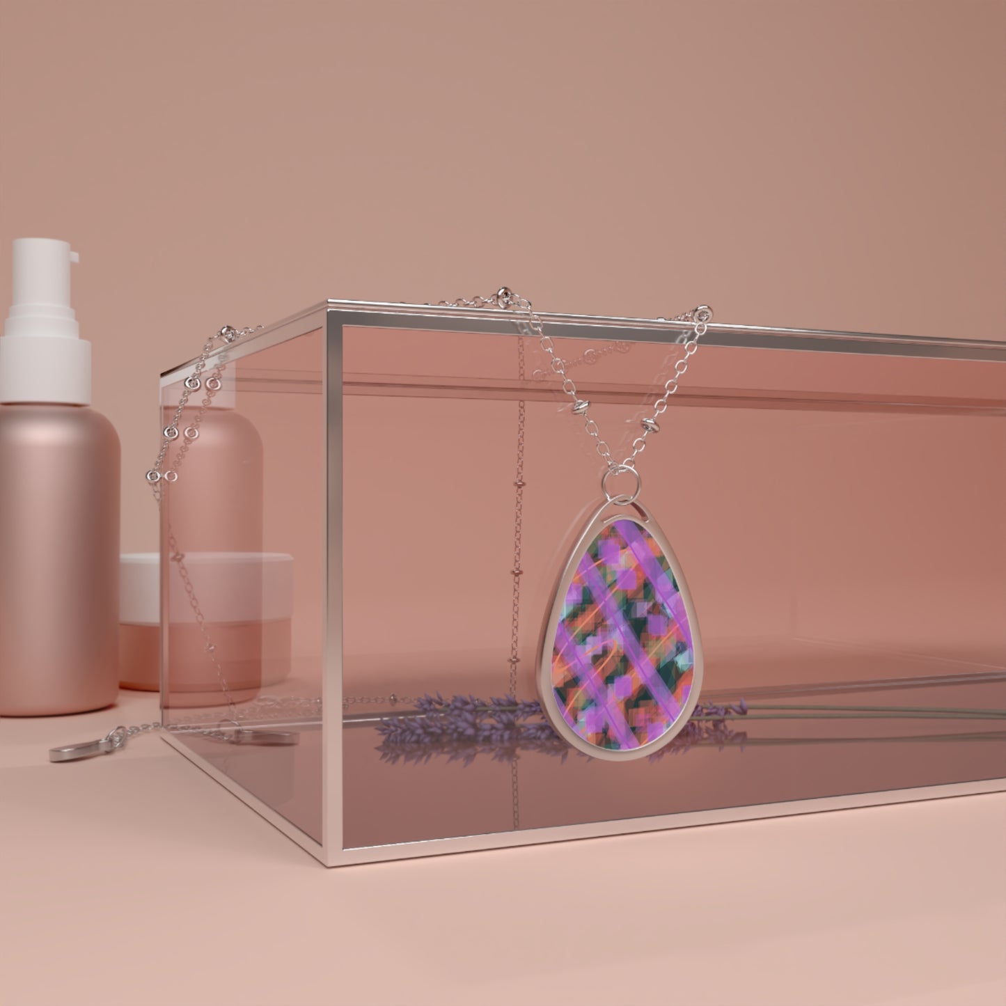 Rita:  Magical Lush Vibes Oval Necklace - Elegant Abstract Art Teardrop Pendant Jewelry