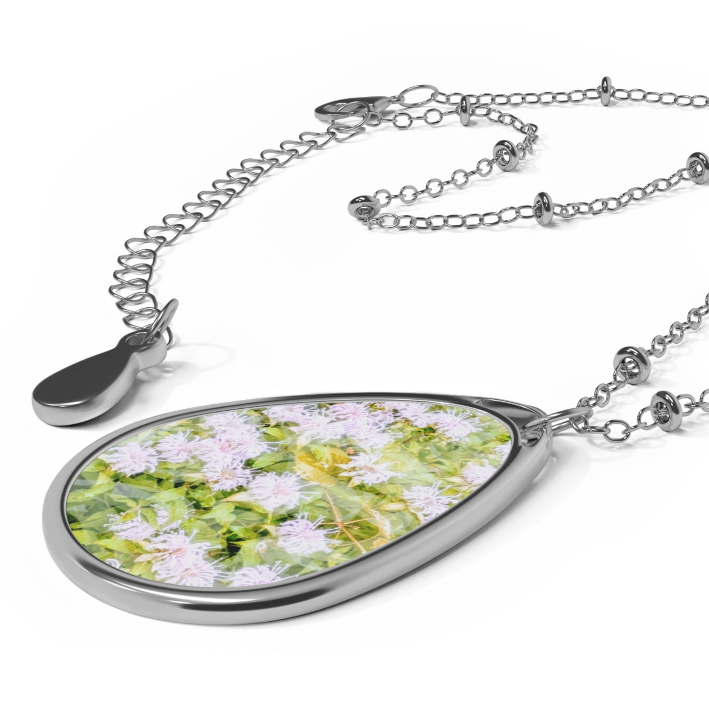 Soft Flowerbed: Wild Bergamot Floral Oval Necklace, Elegant Jewelry, Nature-Inspired Gift, Mother's Day Accessory, Personalized Keepsake, Romantic Charm