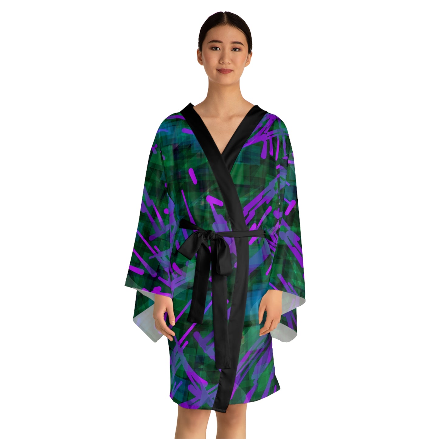 Daphne:  Vibrant Long Sleeve Kimono Robe – Colorful Floral Design for Relaxation & Style