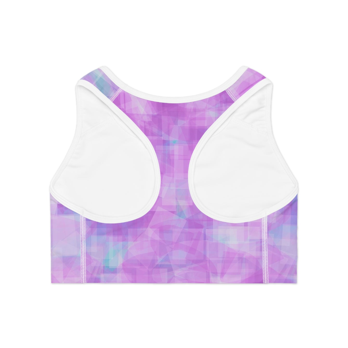 Betty I: WH Trim, Pastel Pink Stylish Sports Bra, AOP, Activewear, Workout Gear, Fitness Apparel, Gift for Her, Bright Pastel Colors