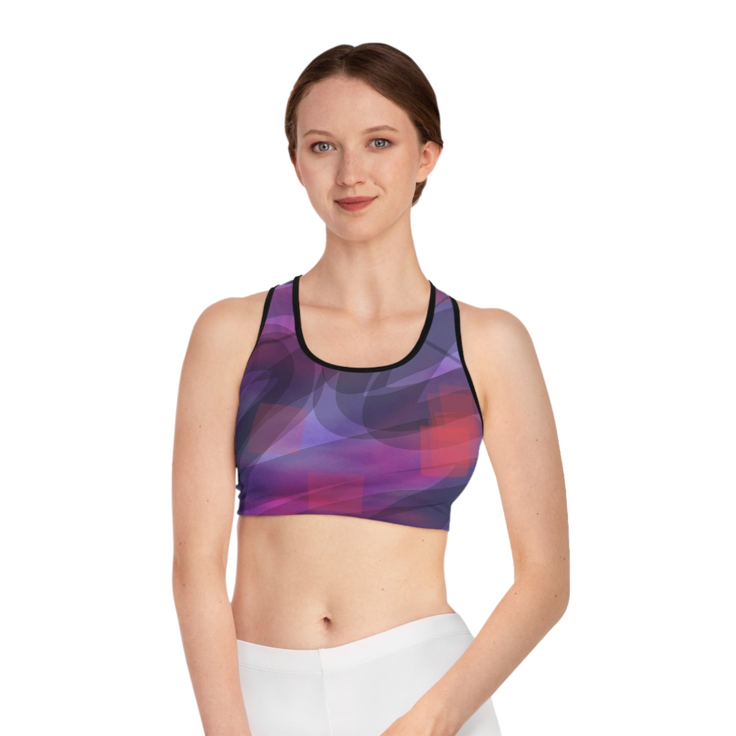 GIA II:  Blk Trim; Chic Abstract Sports Bra - Stylish Activewear for Workout, Yoga, Fitness, Running, Gym, Trendy Athleisure