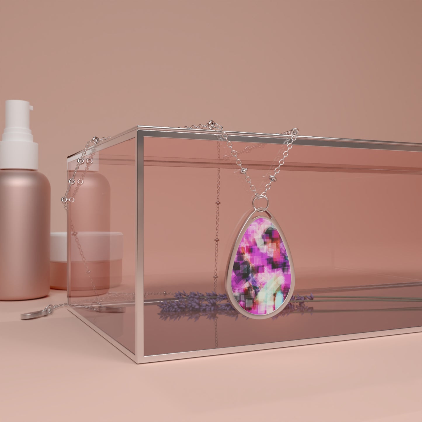 Mauve Codes:  Free Spirit Abstract Art Oval Necklace - Statement Jewelry For High Vibers