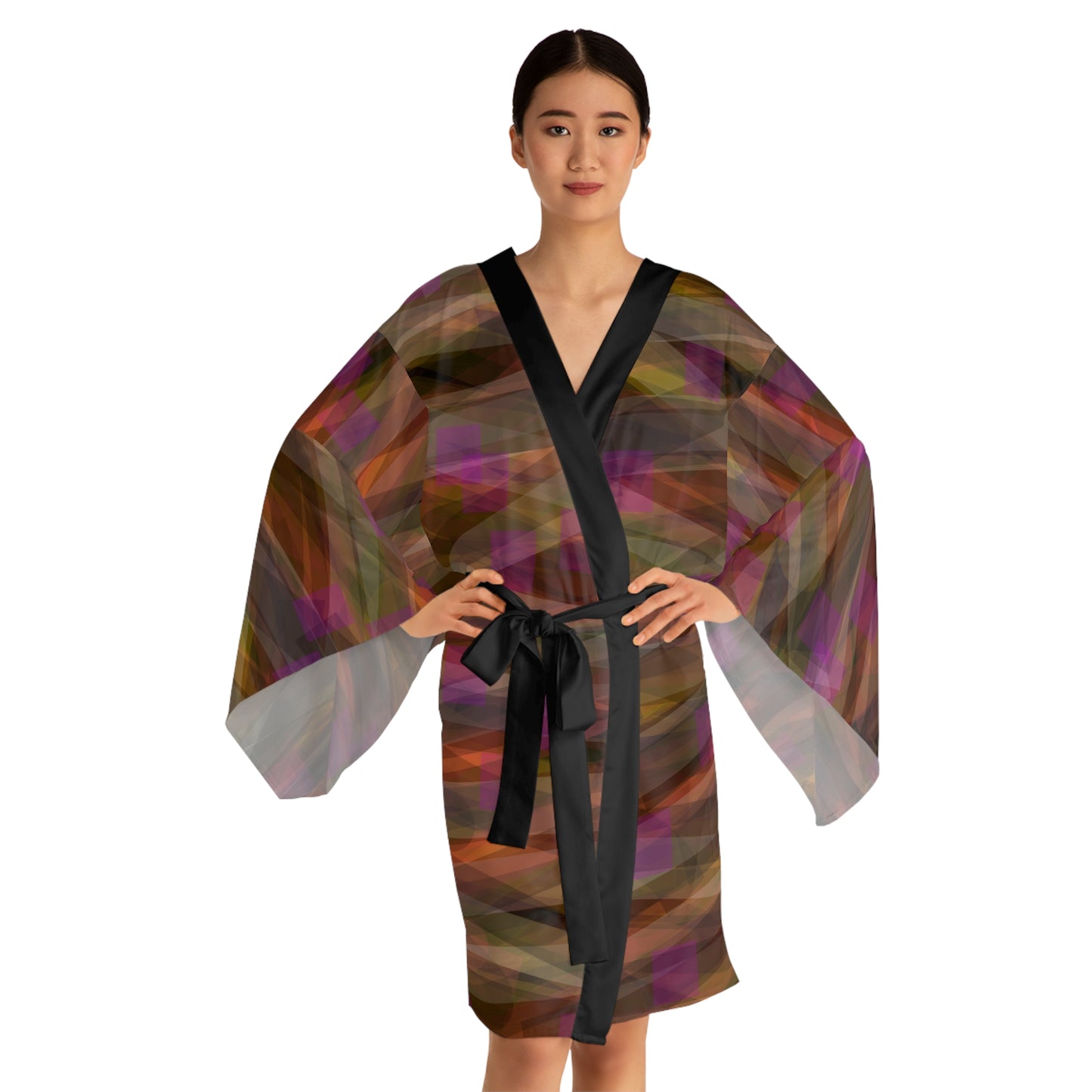 Cheyenne:  Stylish Long Sleeve Kimono Robe - Geometric Pattern for Cozy Comfort