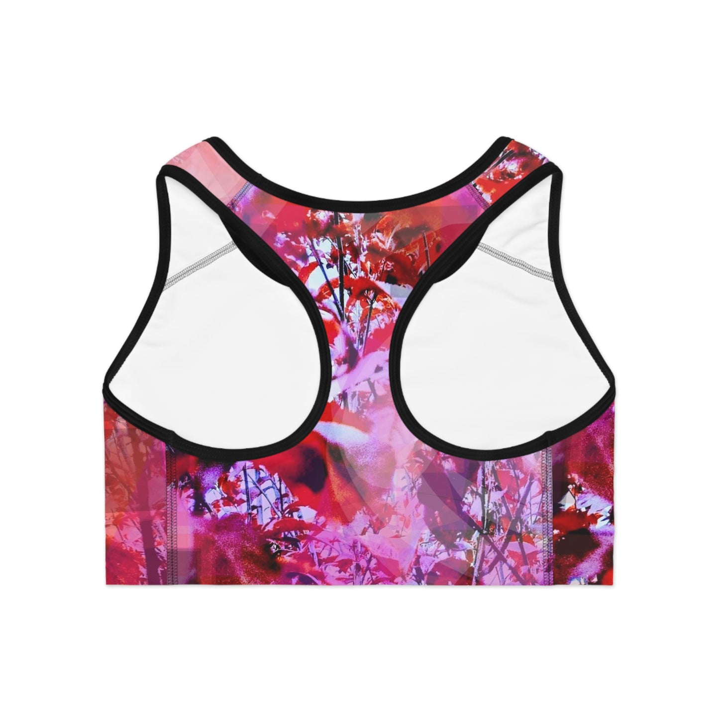 Garnet I:  Blk Trim; Nature Lovers Sports Bra, Chic Design, Red & Violet Tones Activewear