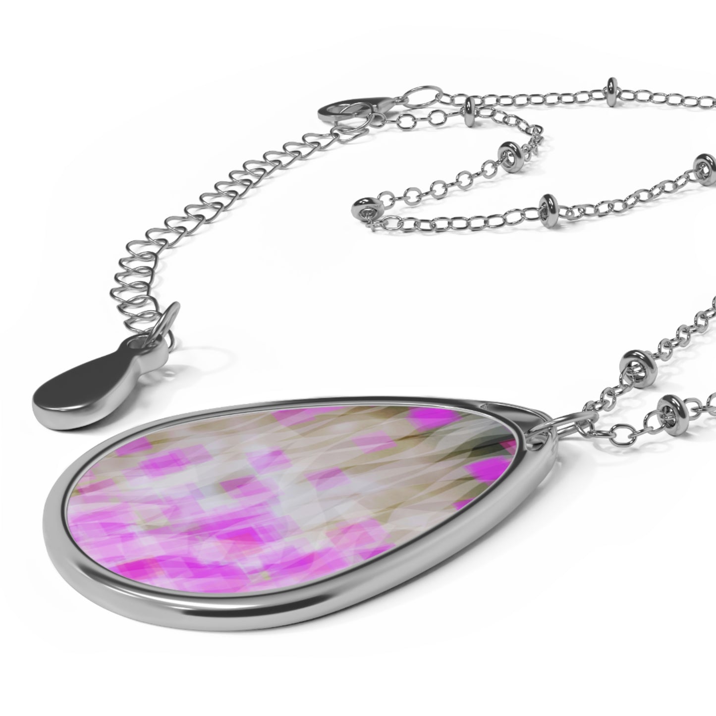 Josephine:  Elegant Mystical Feminine Oval Necklace with Pink and Gray Design - Sacred Beauty, Spiritual Art Gift for Her