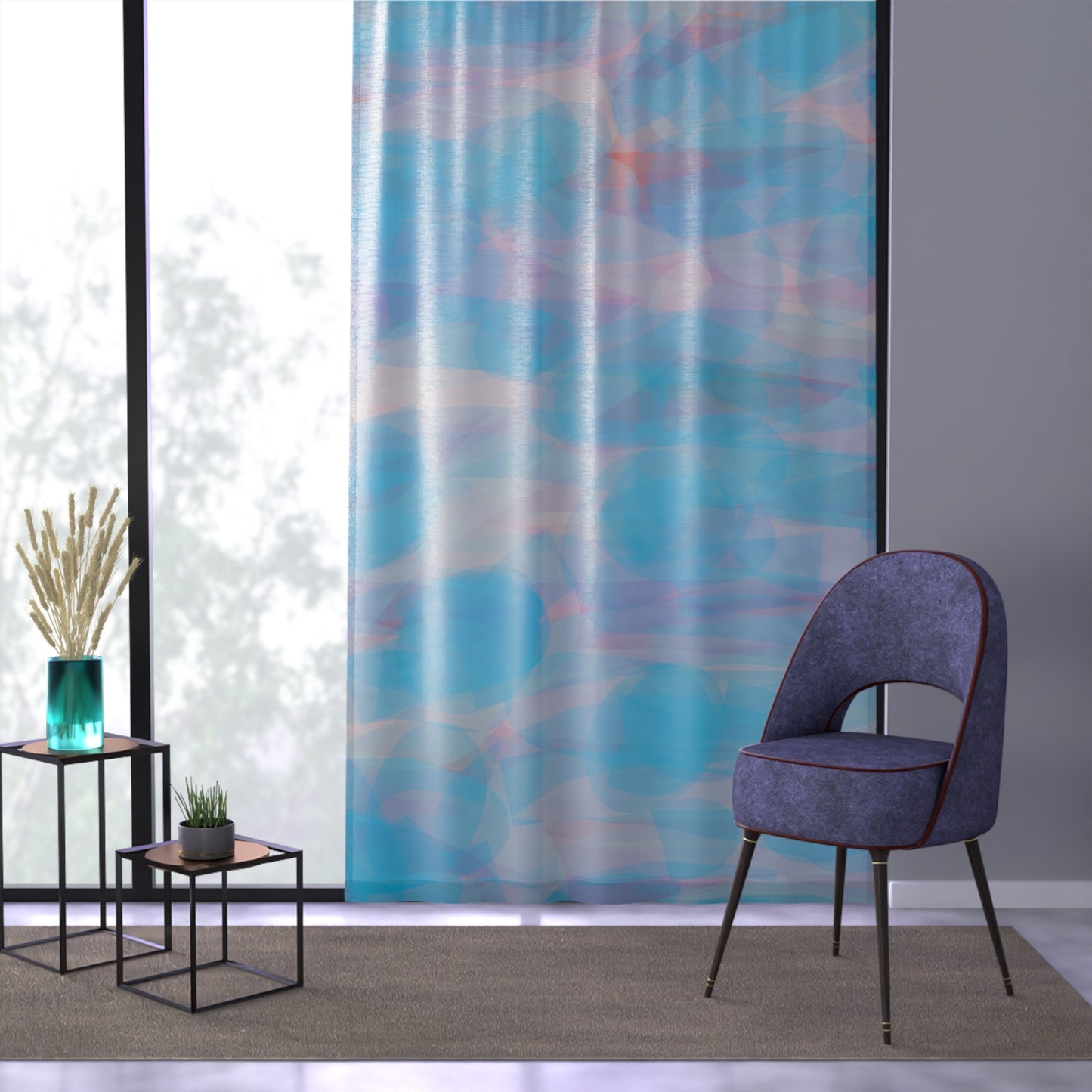 Mellow:  Aesthetic Sheer Window Curtain – Soft Blue Abstract Design for Home Décor