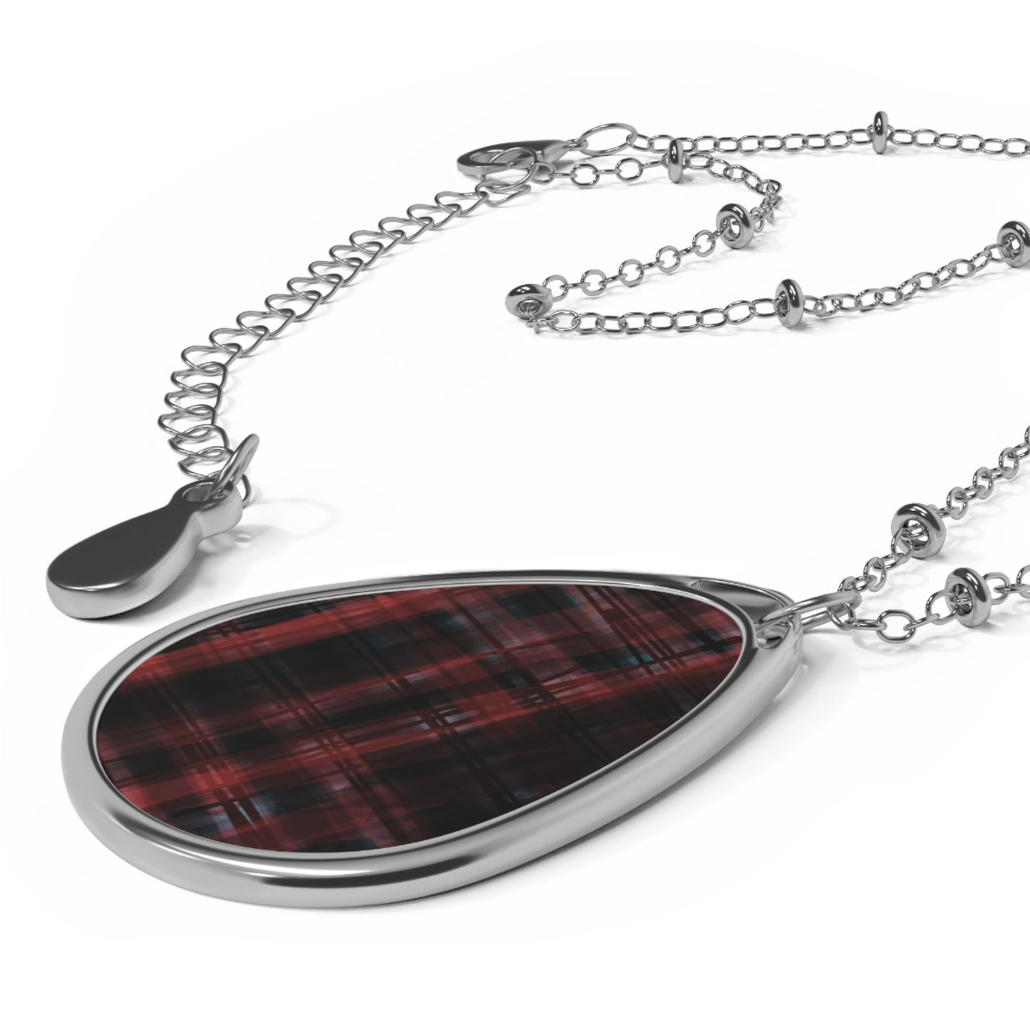 Mechelle:  Deep Soul Fem Vibes - Elegant Art Oval Necklace with Plaid Design | Timeless Jewelry Gift