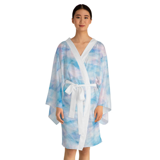 Blue Sugar: Serene Long Sleeve Kimono Style Robe, Relaxation Loungewear, Boho Home wear, Gift for Her, Cozy Spa Robe