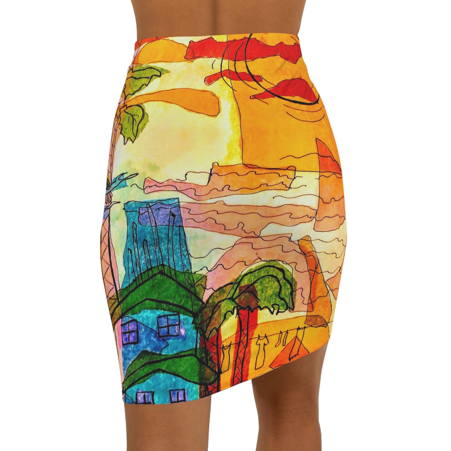 Sunset Village:  Women's Mid-Waist Pencil Skirt (AOP)