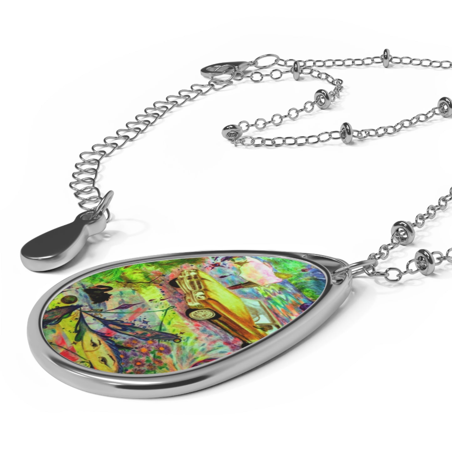 Dream Trek:  Spiritual Art Oval Necklace - Nature-Inspired Jewelry, Deep Journey