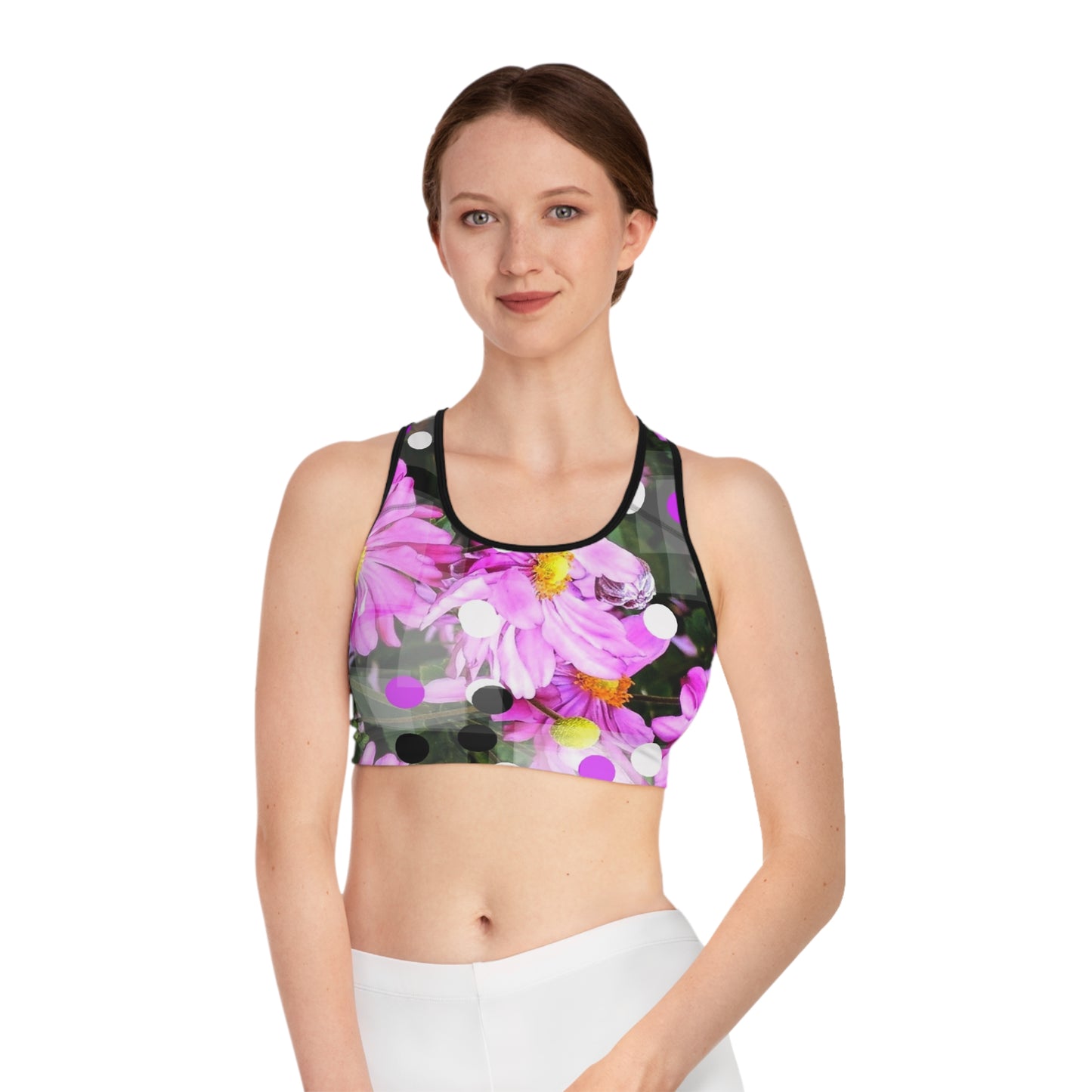 Pink Daisies:  Floral Sports Bra, Dance Top, Workout Gear, Activewear, Summer Fitness Apparel, Gift for Her
