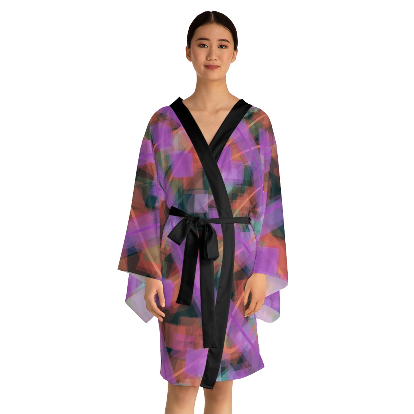Rita:  Vibrant Abstract Long Sleeve Kimono Robe - Cozy Chic for Relaxation and Special Occasions
