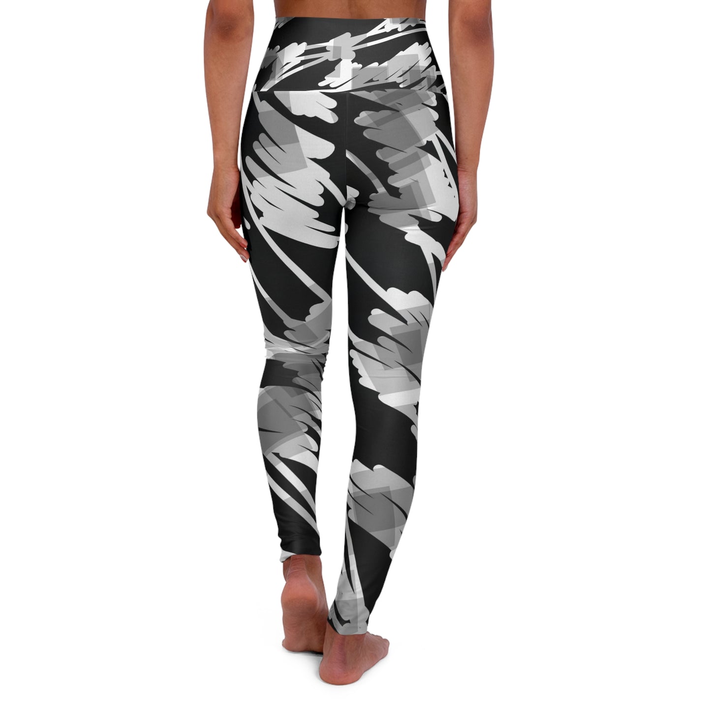 Nimue II:  Stylish High Waisted Leggings - Modern Black & White Abstract Design, Casual Chic fashion