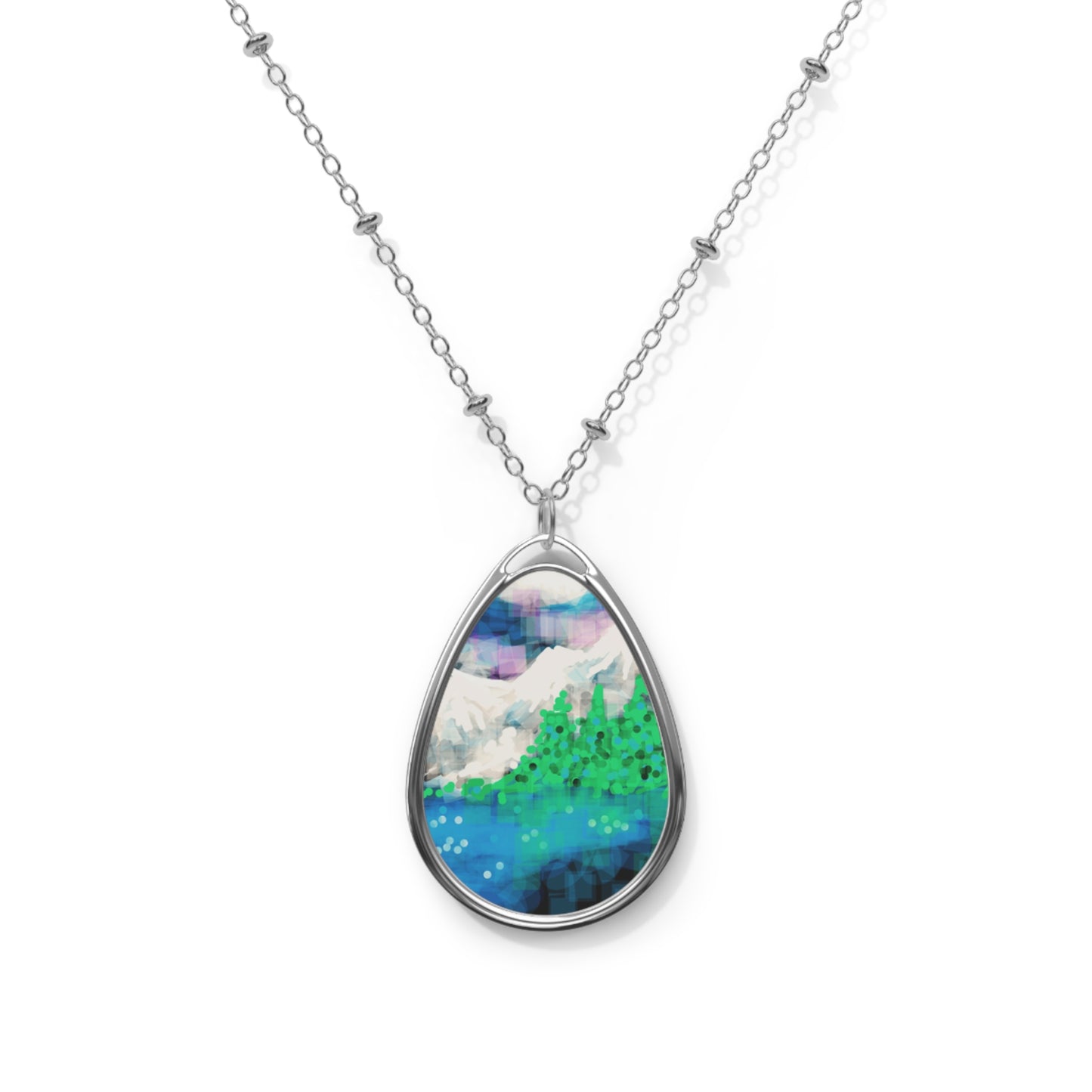Earth Realms:  Magical Nature-Inspired Art Oval Necklace - Teardrop Pendant Jewelry, Nature Lovers