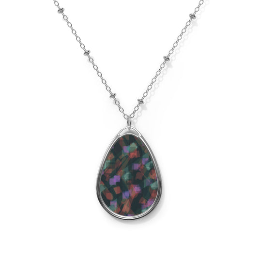 Jean:  Elegant Abstract Art Oval Necklace - Colorful Gemstone look Pendant for Women - Perfect Gift for Any Occasion