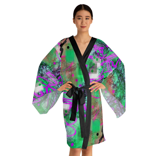 Cyd:  Vibrant Pattern Long Sleeve Kimono Robe - Relaxing and Chic Loungewear