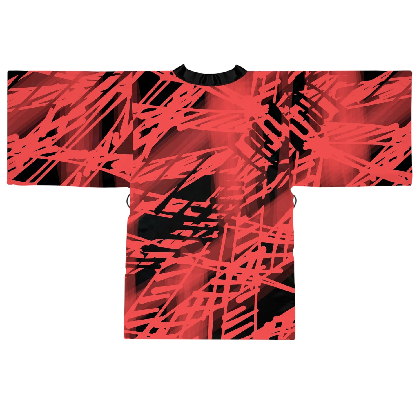 Gracie:  Abstract Red Striped Long Sleeve Kimono Robe - Stylish Loungewear for Relaxation