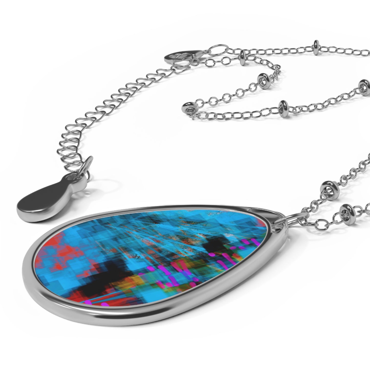 Doralee:  Abstract Art Modern Oval Necklace with Colorful Design - Unique Jewelry Gift for Her
