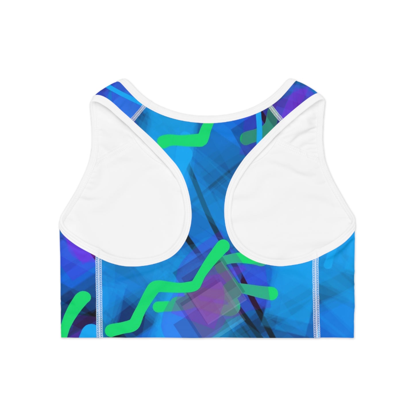 Gee Wiz I: WH Trim; Colorful 80's Vibes Abstract Sports Bra for Active Living
