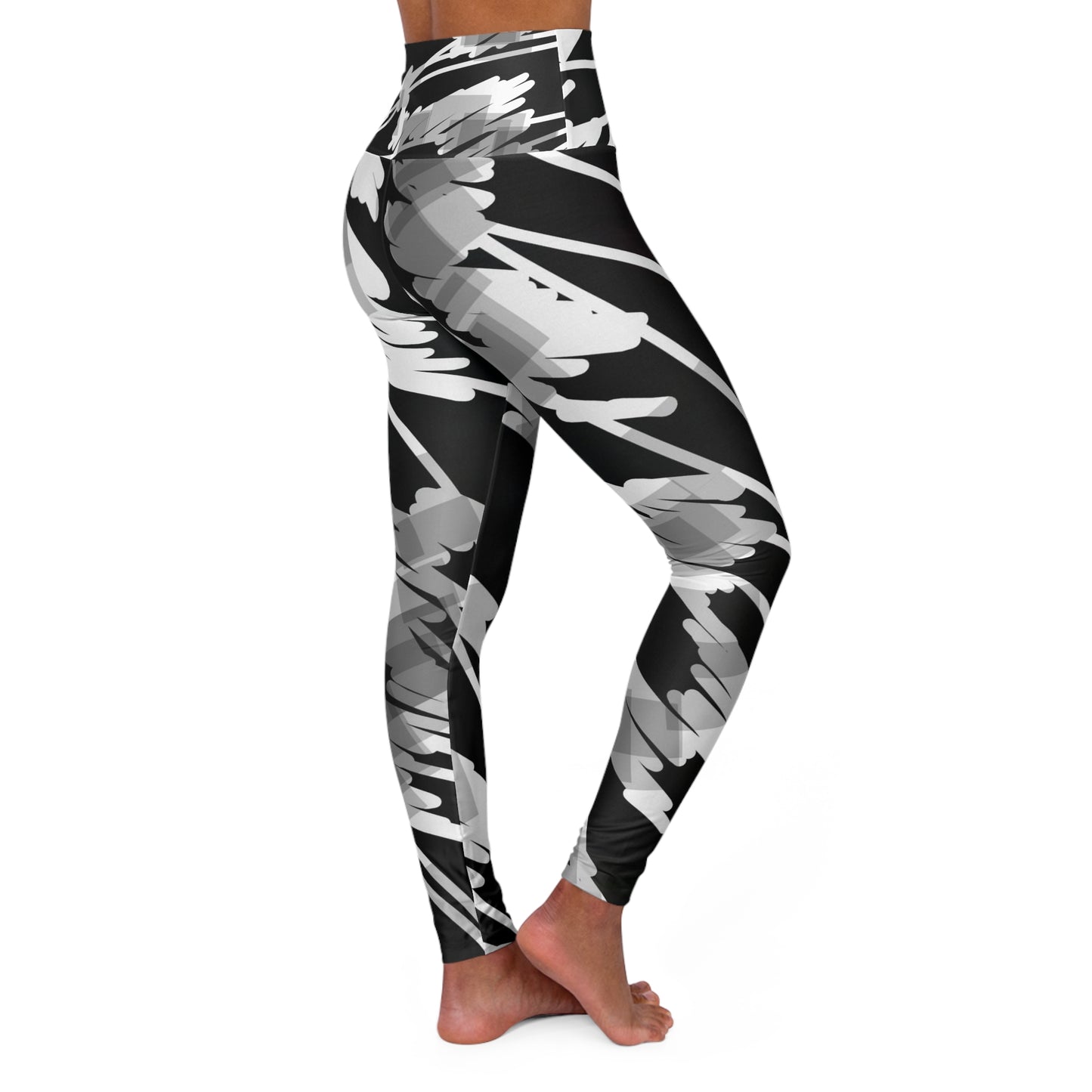 Nimue II:  Stylish High Waisted Leggings - Modern Black & White Abstract Design, Casual Chic fashion