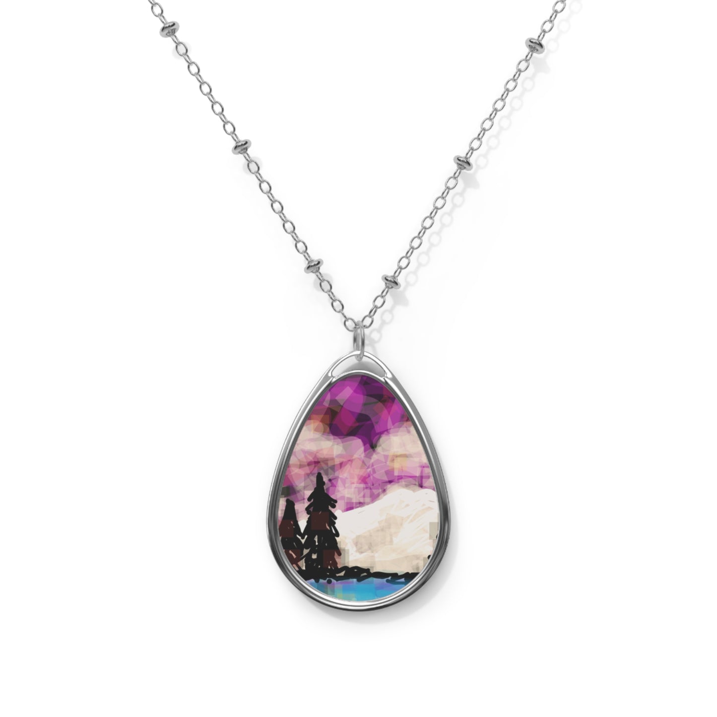 Earth Realms II:  Nature-Inspired Oval Necklace with Scenic Landscape
