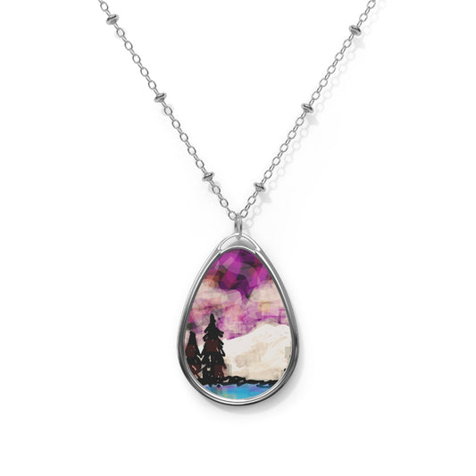 Earth Realms II:  Nature-Inspired Oval Necklace with Scenic Landscape
