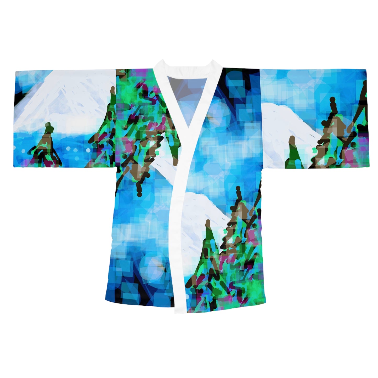 Mt. Rainier:  White Trim Mountain Scene Long Sleeve Kimono Robe - Artistic Japanese Design for Relaxation & Home
