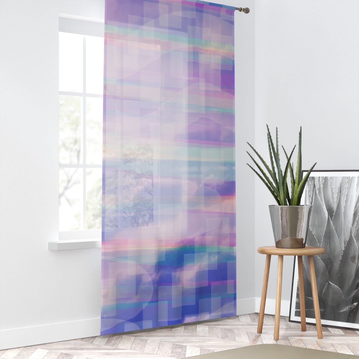 Gloria:  Sheer Abstract Window Curtain - Purple Hues for a Relaxed Home Atmosphere