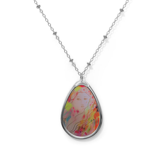 Angel Friend:  Colorful Artistic Oval Necklace – Unique Handmade Jewelry for Every Occasion