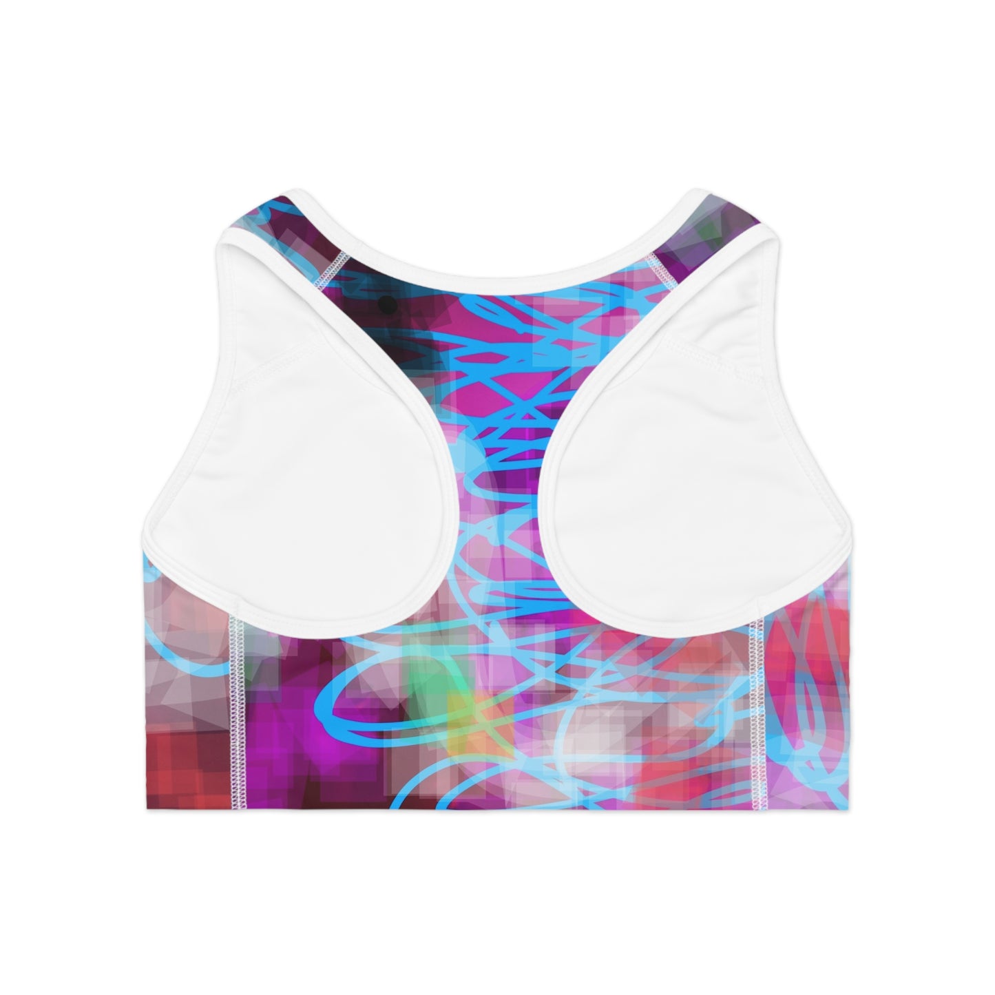 Mixed Cassette: WH Trim; Abstract Graffiti Sports Bra - Vibrant & Stylish Activewear