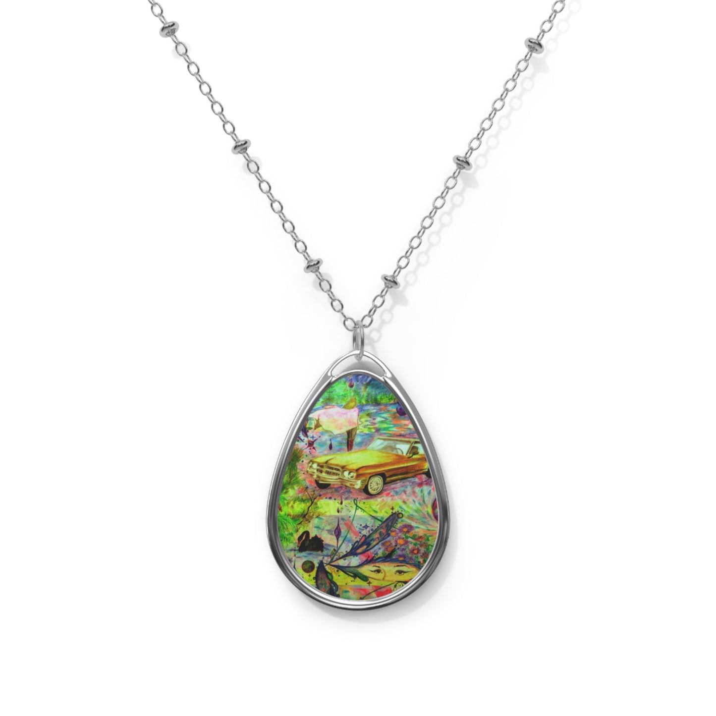 Dream Trek:  Spiritual Art Oval Necklace - Nature-Inspired Jewelry, Deep Journey