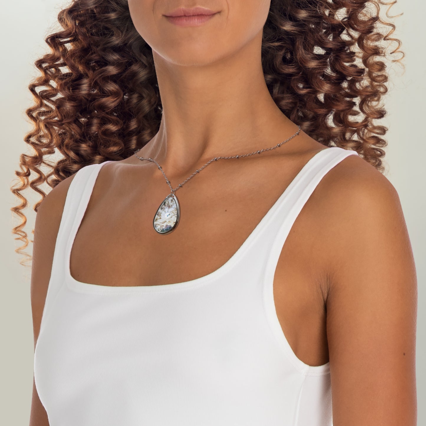 Portalis:  Elegant Bliss Vibes Oval Necklace - Spiritual Art Jewelry, Minimalist Silver Pendant for All Occasions
