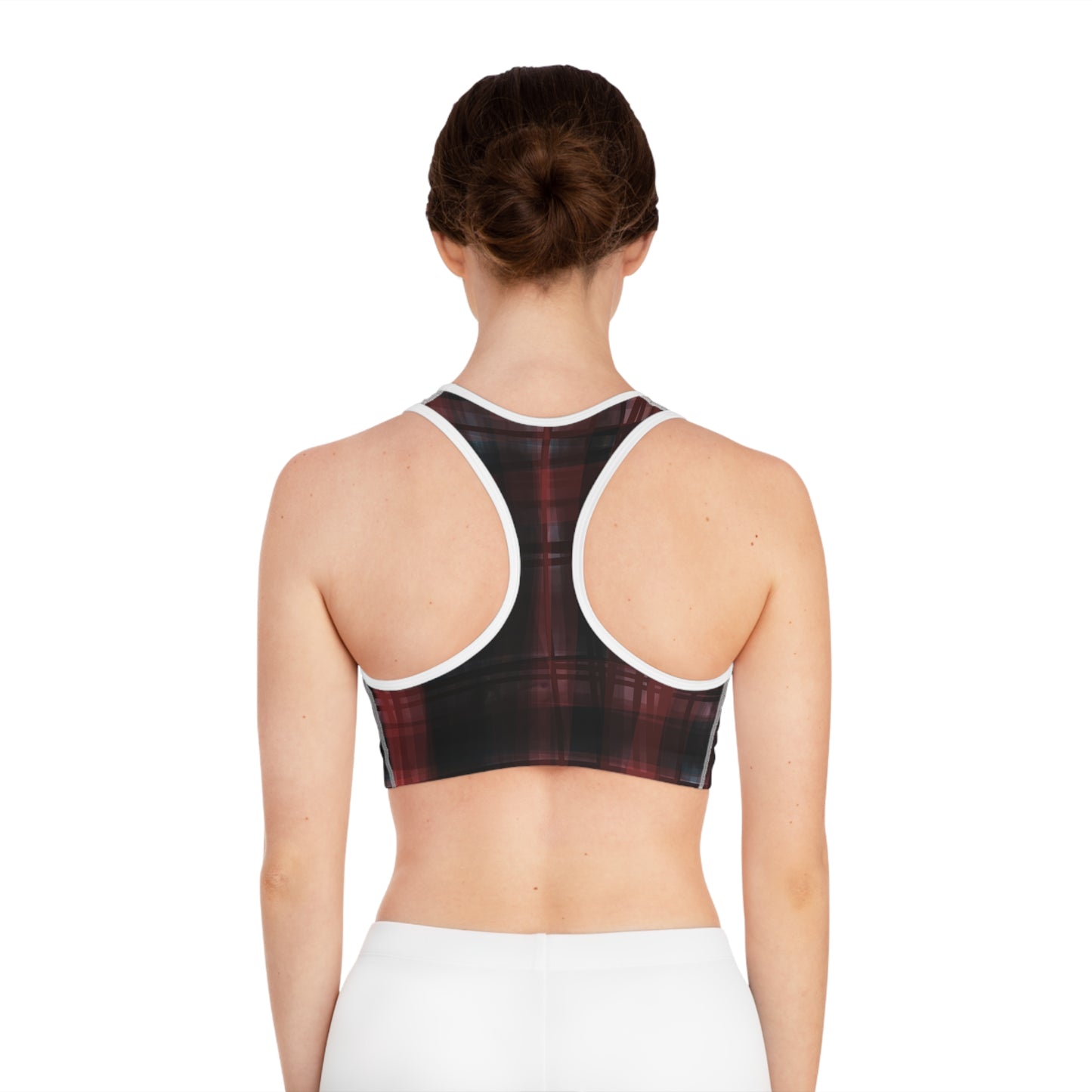 Mechelle I: WH Trim Stylish Sports Bra with Modern Plaid Design - Perfect for Active Lifestyles