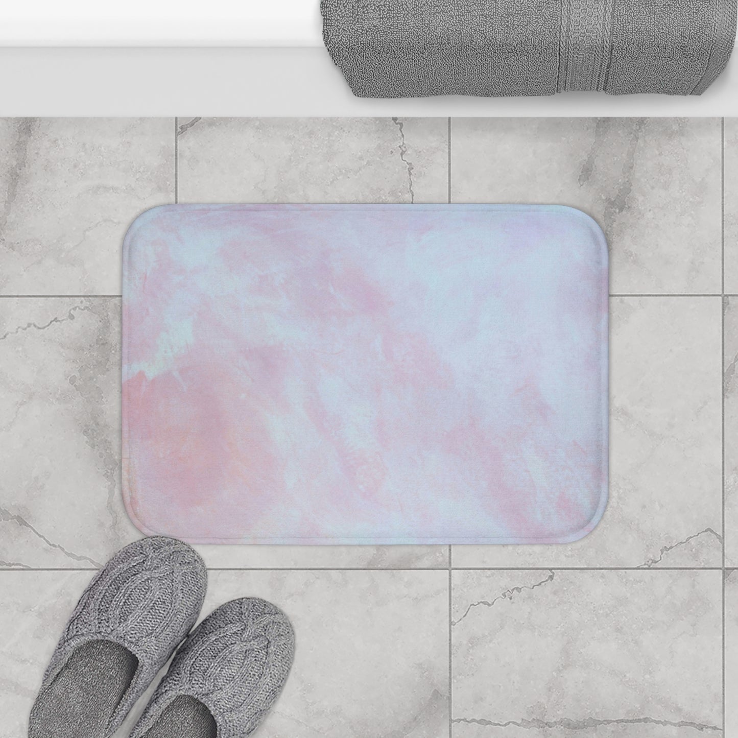 Summit of Love: (24"x17") Soft Pastel Bathmat, Plush Bathroom Rug, Ethereal Chic Decor, Relaxing Home Accessory, Gift for Housewarming, Spa Vibes