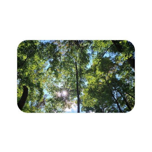 Gorgeous Greens: (34"x21") Forest Canopy Bathmat – Sunlit Trees Nature Bathroom Rug