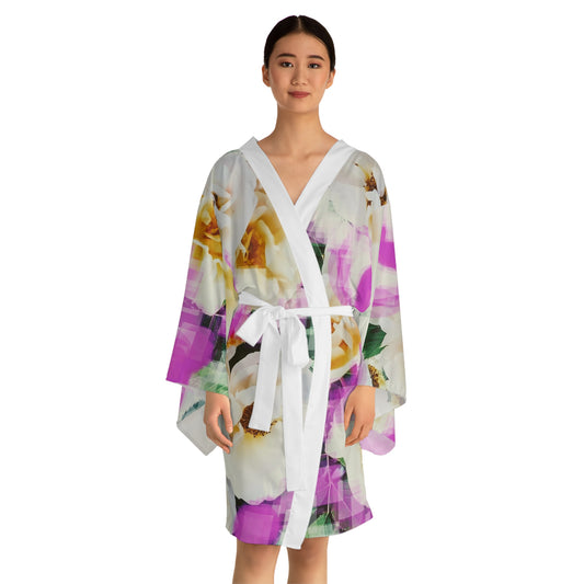 Divine Bouquet II:  Floral Long Sleeve Kimono Robe - Elegant and Cozy Loungewear